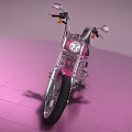 Pink Custom Motorcycle With Round Headlight Shiny Chrome And Black Leather Seat