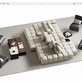 Beige Modular Multi seat Sofa With Gray Accent Chairs Coffee Tables And Green Plant