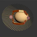 Decorative Scene Component With Radiating Lines Red Ribbon Beige Sphere And Floral Decorations