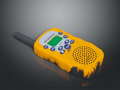 Yellow BAOFENG Handheld Walkie Talkie With Green Screen Blue Control Buttons And Antenna 3d model