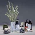 Elegant Bathroom Accessories With Marble Vase Dried Wheat Soap Dispensers And Candles