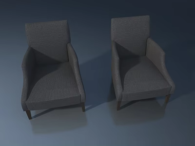 Two Gray Fabric Armchairs With Wooden Legs In Dark Background Setting 3d model