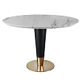 Round White Marble Dining Table With Black Pedestal And Gold Base 3d model
