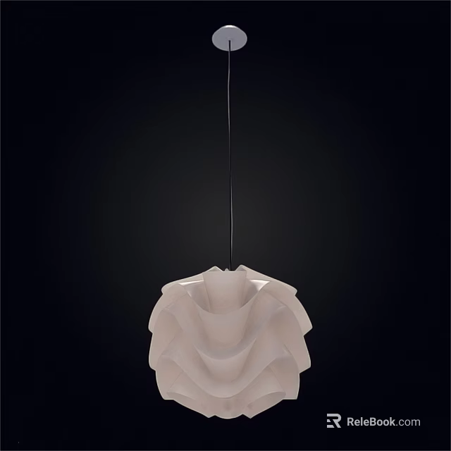 Modern White Pendant Light with Cascading Wavy Design Hanging Against Black Background 3d model 