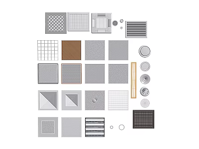 Assorted Ventilation Grille Designs Including Grid Stripe And Circular Square Shapes 3d model