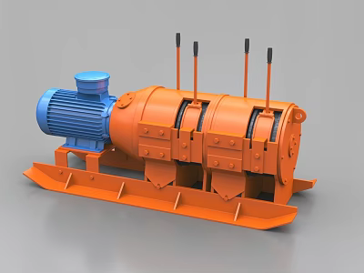 Orange Industrial Winch With Blue Motor Control Levers And Stable Base Frame 3d model
