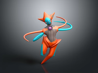 Orange And Blue Humanoid Game Character With Horns And Tentacles In Dynamic Pose 3d model
