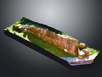 Ancient Stone Wall 3D Model With Green Grass And Surrounding Stones 3d model