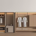 Modern Wooden Wardrobe Design With Hanging Robes Storage Compartments And Lighting
