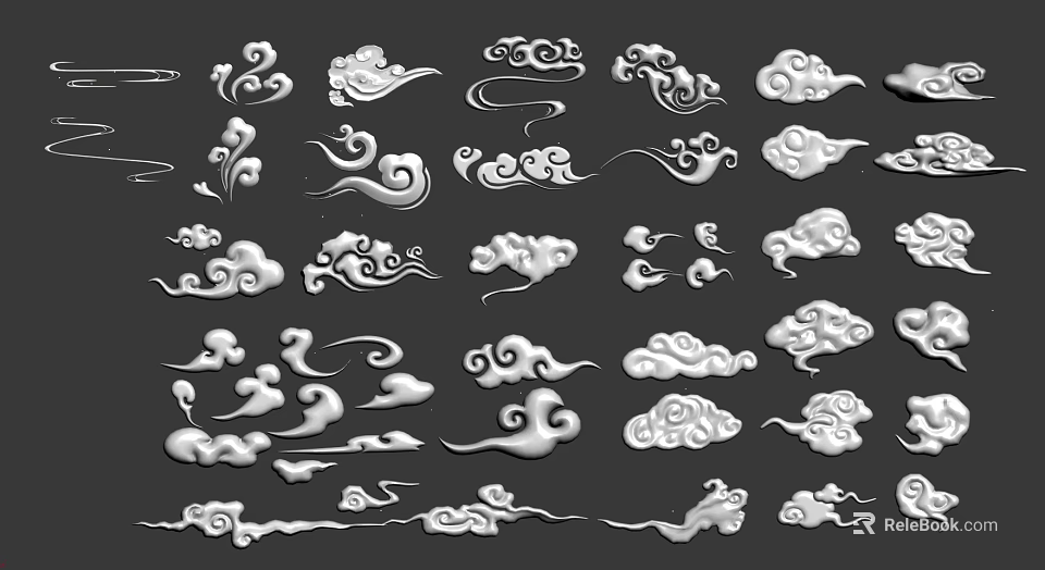 Traditional Decorative Carvings With Various Cloud And Scroll Patterns Design 3d model