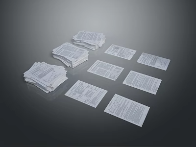 Stacked And Scattered White Papers On Gray Background Surface 3d model