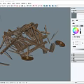 Collapsed Wooden Structure With Scattered Planks Broken Beams And Round Base