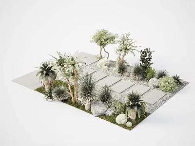 Beautiful Garden Landscape With Diverse Plants Stones Slate Pathway And Grass 3d model