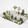 Beautiful Garden Landscape With Diverse Plants Stones Slate Pathway And Grass