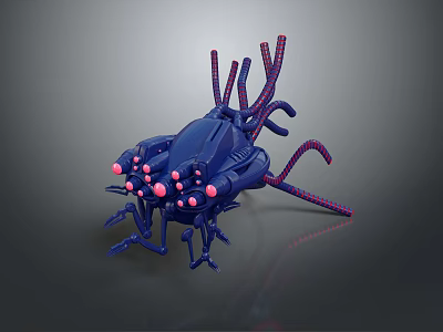 Futuristic Sci Fi Game Movie Character With Blue Body Red Tentacles And Pink Spheres 3d model
