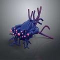 Futuristic Sci Fi Game Movie Character With Blue Body Red Tentacles And Pink Spheres