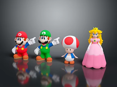 Super Mario Characters Including Mario Luigi Toad And Princess Peach As Collectible Toy Figures 3d model