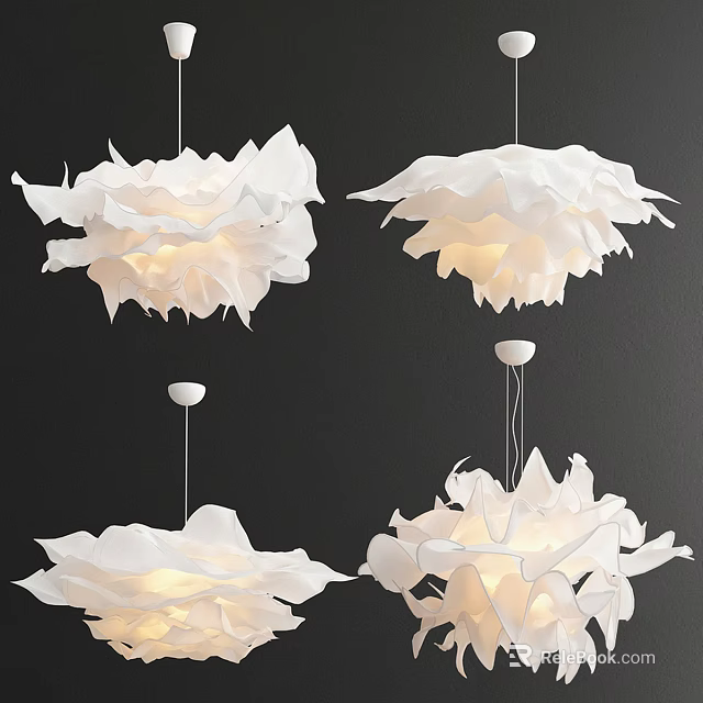 Modern White Flower Shaped Pendant Lights with Delicate Petal Design and Soft Glow 3d model 