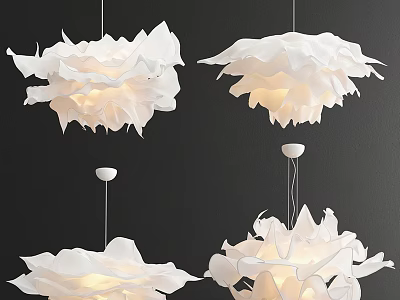 Modern White Flower Shaped Pendant Lights with Delicate Petal Design and Soft Glow 3d model