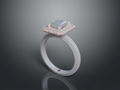 Elegant Fashion Ring With Square Gemstone And Engraved Silver Band 3d model