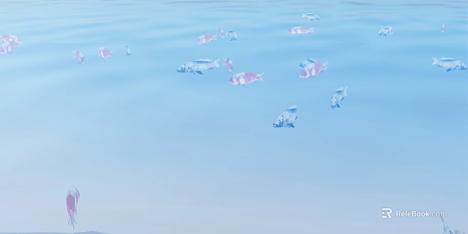 Beautiful Pink and Blue Fish Swimming Freely in Calm Blue Water Surface 3d model 