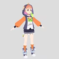 Cartoon Woman With Orange Pink Hair Wearing Hoodie Black Skirt And Green Accessory