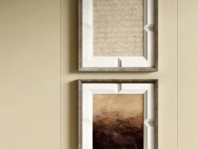Two Framed Abstract Paintings on Beige Wall as Home Decor Artwork 3d model