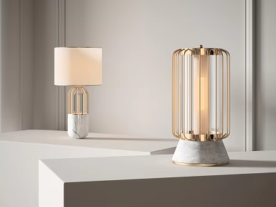 Modern Table Lamps With Gold Metal Frame White Shade And Marble Base 3d model