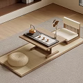 Japanese Style Tea Area With Wooden Table Cushion Chair And Tea Set Plant
