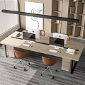 Modern Office Desk and Chair Public Office Desk and Chair Bookshelf Staff Card Staff Desk Computer Chandelier 3d model