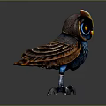 Detailed Shiny Owl 3D Model With Blue Orange Feathers Red Eyes Standing Pose