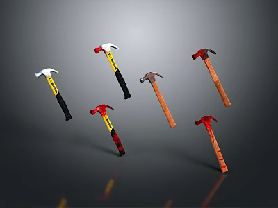 Various Claw Hammer Weapons Featuring Red White Black Brown Handles And Different Materials Displayed 3d model