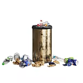 Trash Can With Scattered Plastic Bottles And Waste Around It