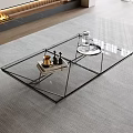 Modern Glass Top Coffee Table With Metal Frame On Grey Rug And Tray