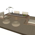 Natural Wooden Tea Table and Chairs with Upholstered Seats Vase Plant Tea Set and Cushions