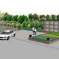 Residential Landscape Design With Circular Plaza Green Lawn Trees Pathways And People