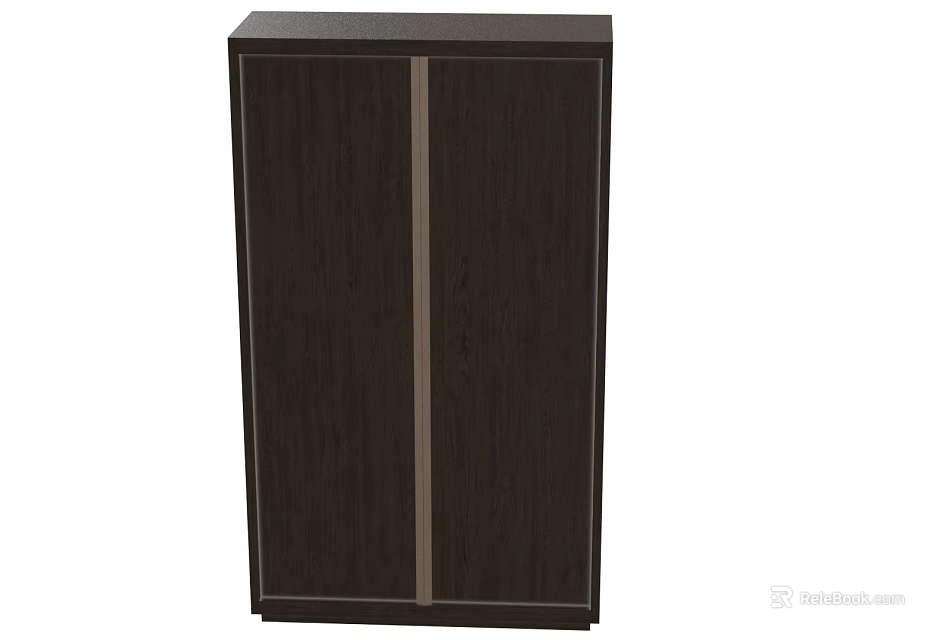 Sleek Dark Brown Wooden Wardrobe With Double Door And Central Stripe Design 3d model 