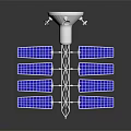 Blue Solar Panels On White Satellite Model With Antenna Structure Design 3d model