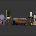 Magical Items Collection With Crystal Ball Hourglass Scrolls Candles Potion Bottles And Ancient Books