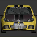 Yellow Compact Racing Car With Black Stripes And RACETECH Logo On Windows