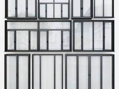 Various Modern Window Designs With Black Frames And Different Home Styles 3d model