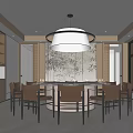 Chinese Style Private Dining Room With Round Table Wooden Chairs And Decorative Painting