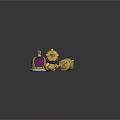Luxury Gold Jewelry Collection Featuring Purple Crown And Ornate Decorative Designs