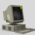 Old Vintage Desktop Computer With CRT Monitor Keyboard Stickers Logo And Ventilation Holes