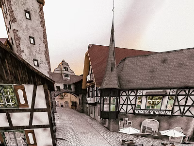 European tourist town fairy tale tourist town 3d model