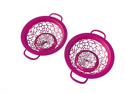 Practical Purple Mesh Colanders With Handles For Vegetable Washing In Home Kitchen 3d model