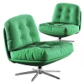 Green Modern Accent Chair With Button Tufted Backrest Plush Cushion Seat and Metal Swivel Base