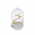 Yellow Birds Inside White Birdcage And Standing On Wooden Perches