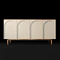 Modern Light Colored Dinnerware Cabinet Set With Arched Doors Wooden Legs And Combination Design
