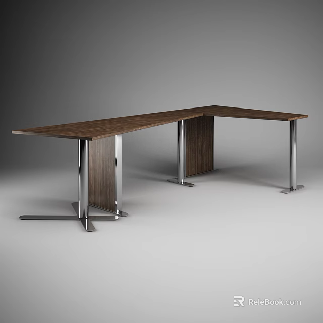 Modern L Shaped Office Desk With Wooden Top And Metal Legs Sleek Design 3d model 